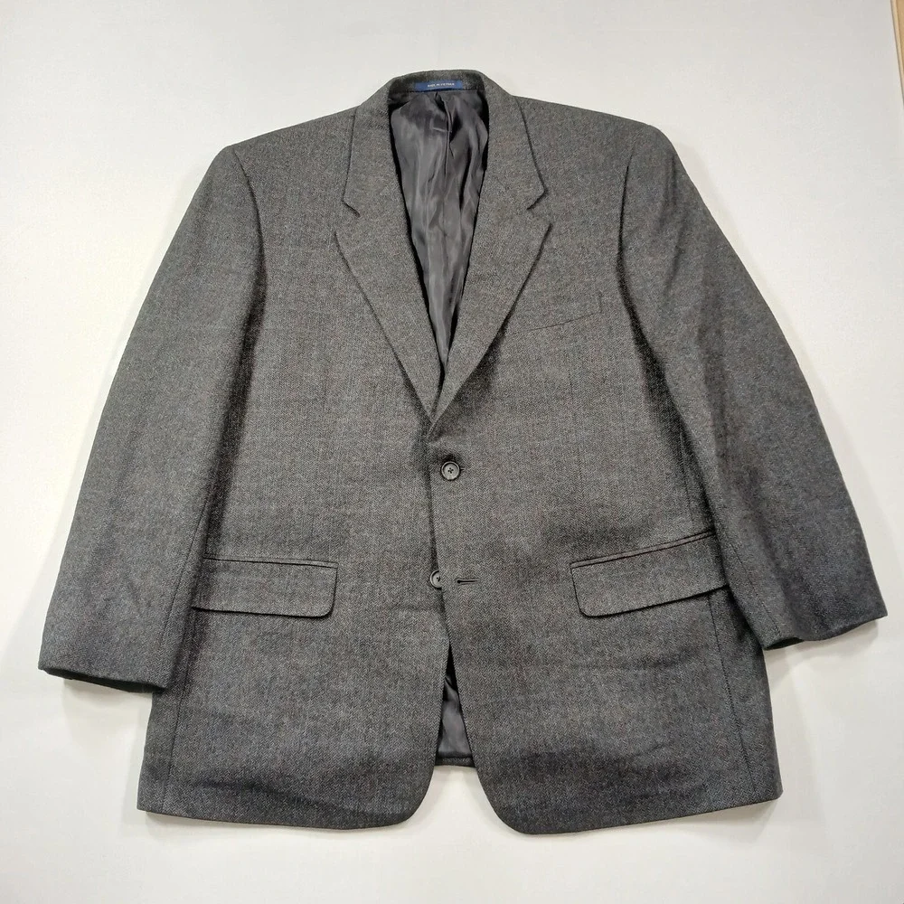 Club Room Cashmere Blend Sport Coat Mens 46S 46R‎ Grey Herringbone Windowpane